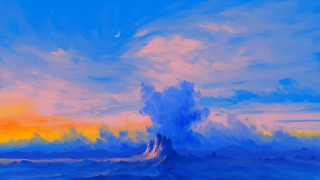 Wave sunset moon fantasy beach - full free wallpaper