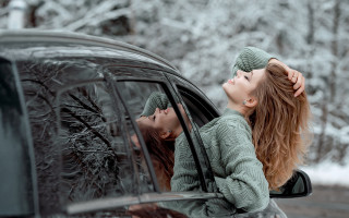 Winter snow forest two women - two woman free wallpaper
