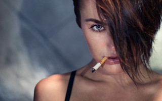 Woman cigarette transgressive portrait brownhair - her mouth and a cigarette free wallpaper