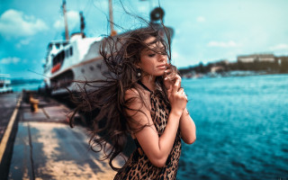 Woman long hair pier boat - artur tarnowski free wallpaper