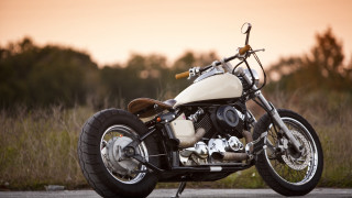 White motorcycle sunset trees grass - tall free wallpaper