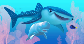 Cartoon whale dolphin swimming ocean - pixar and disney animation free wallpaper for desktop