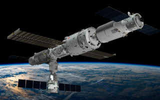 Space station satellite planet dark - du jin free wallpaper