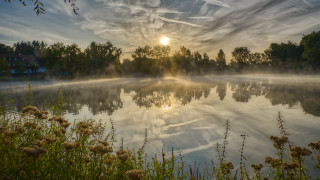 Lake sunset trees clouds forest - impressionist free wallpaper