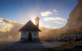 Small church rocky hill sunset - a steeple free wallpaper