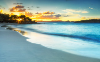 Beach sunset trees water mountain - a sunset free wallpaper