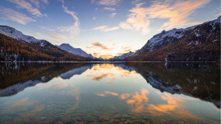 Lake mountains forest horizon sunset - hillside free wallpaper