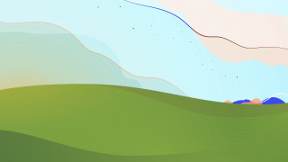 Green hill blue sky red - a cartoon free wallpaper