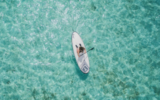 Paddle boarder ocean sunny day - looking free wallpaper