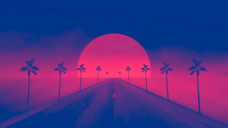 Pink blue road palm sunset - video art free wallpaper