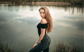 Lake sky clouds portrait blonde - elina karimova free wallpaper