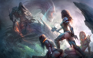 Fantasy woman bikini giant monster - bayard wu free wallpaper