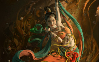Woman snake jewelry longhair fantasy - a painting of a woman free wallpaper
