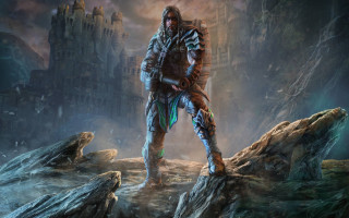 Futuristic man cave castle clouds - epic fantasy character art free wallpaper