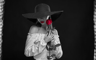 Woman hat rose bw photography - a woman in a hat holding free wallpaper