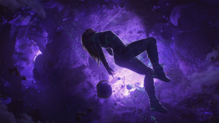 Woman playing ball cave purple - nebula free wallpaper for desktop