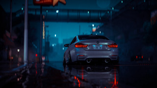 Car wet street night lights - a wet street free wallpaper