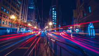 Futuristic city street night neon 2 - traffic free wallpaper