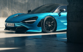 Blue sports car garage cement - a door open free wallpaper