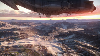 Mountain range plane window sunset 2 - matte painting concept art free wallpaper