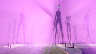 Mannequins purple light carpeted room - floor free wallpaper