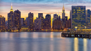 City skyline pier night water - a large body of water free wallpaper