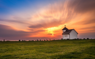 Church cross sunset cloudy field - a church free wallpaper