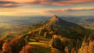 Castle hill autumn trees sunset - a colorful sky free wallpaper