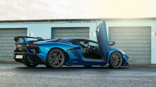 Blue sports car garage door 2 - side profile free wallpaper