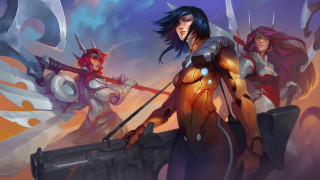 Women armor group sky clouds - a group of women free wallpaper for desktop