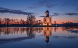 Church tower reflection sunset gothic - radiant free wallpaper
