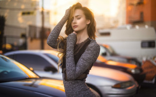 Woman gray dress parking lot - livia prima free wallpaper