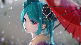 Blue hair umbrella snow anime - an umbrella in the snow free wallpaper