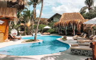 Resort pool lounges umbrella beach - elaine duillo free wallpaper