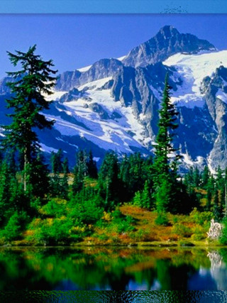 Mountain range lake trees foreground 4 - the foreground free wallpaper