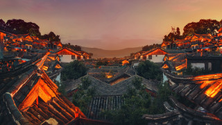 City lights autumn night mountains - an zhengwen free wallpaper