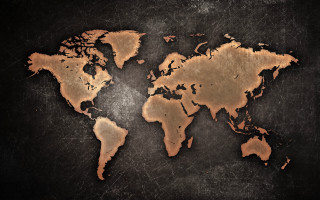 World map black background brown - international typographic style free wallpaper for desktop