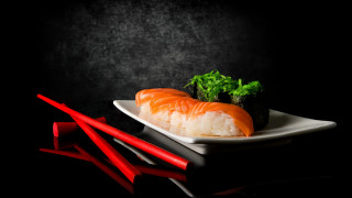 Sushi plate chopsticks black background 2 - a plate free wallpaper