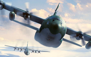 Large green airplane cloudy sky - craig mullins free wallpaper