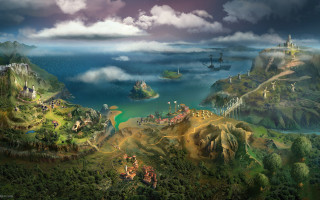 Fantasy island castle mountain lake - the other side free wallpaper