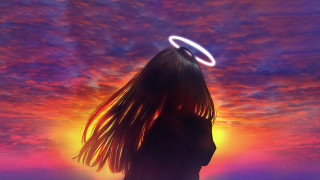 Woman halo sunset clouds anime - a halo free wallpaper
