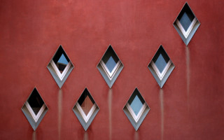 Red wall windows clock constructivism - cubist free wallpaper