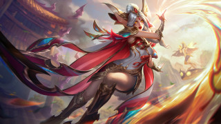 Woman red cape sword fire - a red cape holding free wallpaper