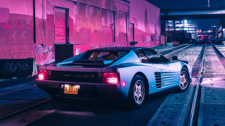 Car train track night retrofuturism - a train track in the background free wallpaper