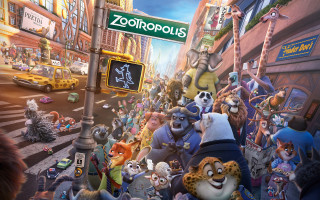 Cartoon street scene animals people - many free wallpaper