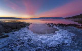Lake ice rocks sunset pink - derold page free wallpaper
