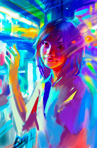 Woman brightly lit room phone - neon color free wallpaper