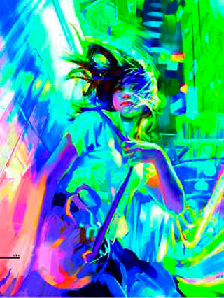 Woman chair umbrella man standing - a painting of a woman free wallpaper