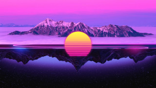 Sunset mountains water pink purple - a sunset free wallpaper