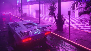 Retro futuristic palm tree cyberpunk - floor free wallpaper